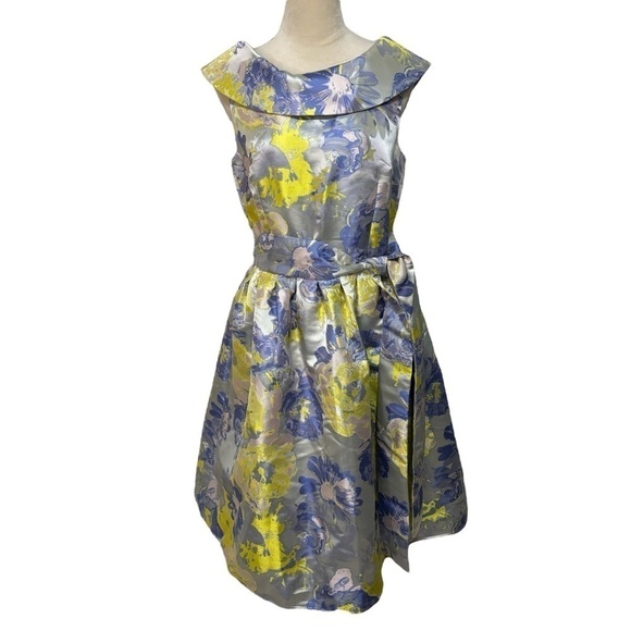 Alex Marie Yellow and Purple Floral Brocade Formal Dress Size 6 Wedding Guest - Picture 1 of 8